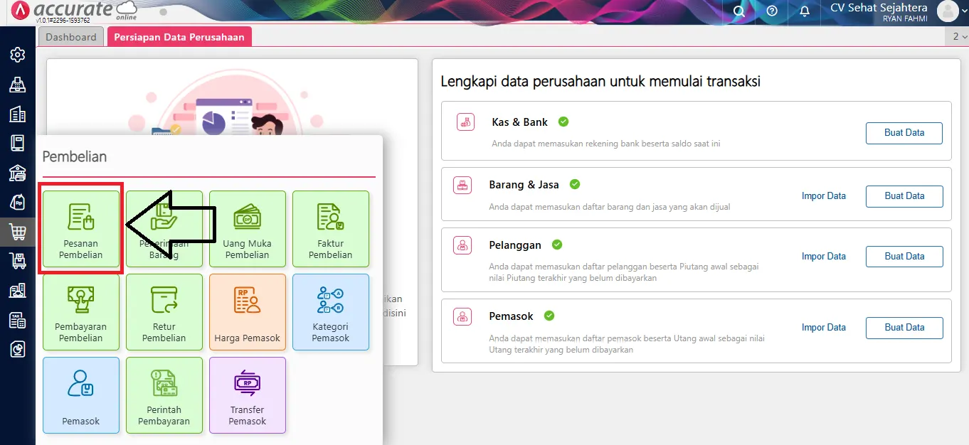 membuat pesanan pembelian Accurate Online